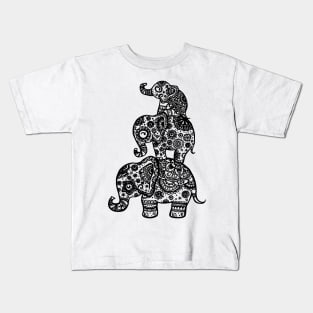 Elephant Family in Black Kids T-Shirt